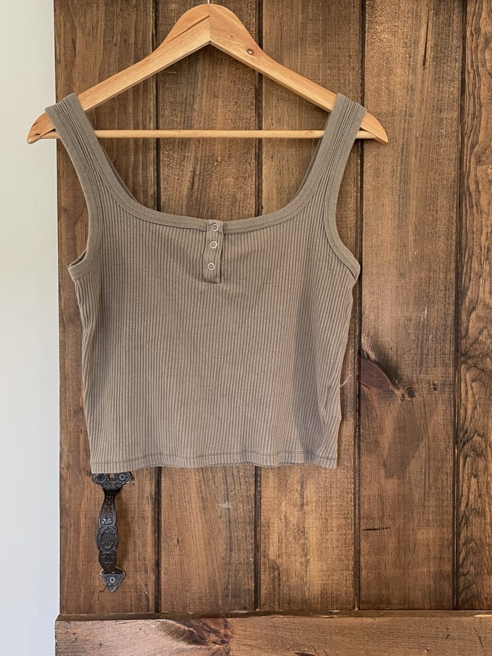 Cotton On Square Neck Rib Knit Henley Snap Cropped Tank Medium